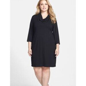 EILEEN FISHER black stretch jersey cowl neck dress size S